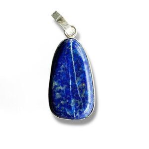 NEW Blue Lapis Lazuli Gemstone Boho Pendant Framed w/ Silver Accent 1" x 0.5"